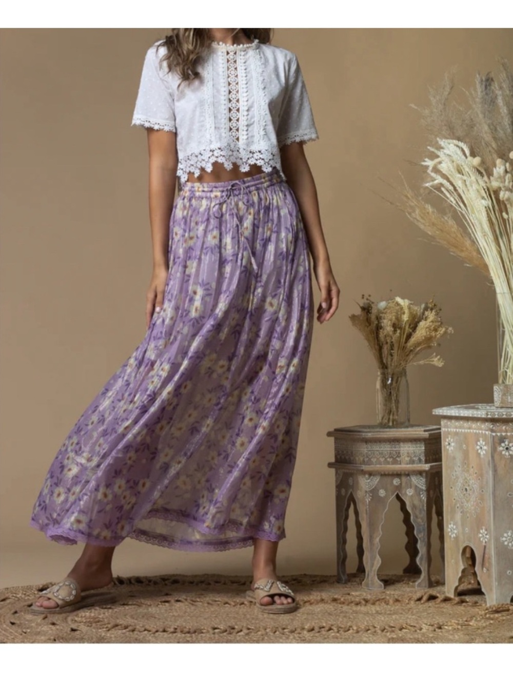 Z&L Europe Lily Floral Metallic Maxi Skirt size M